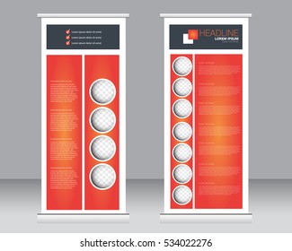 Roll up banner stand template. Abstract background for design,  business, education, advertisement.  Vector  illustration. Black and orange color