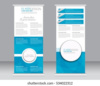 Roll up banner stand template. Abstract background for design,  business, education, advertisement.  Vector  illustration.  Blue color