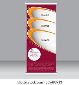 Roll up banner stand template. Abstract background for design,  business, education, advertisement. Pink and orange color. Vector  illustration