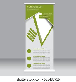 Roll up banner stand template. Abstract background for design,  business, education, advertisement. Green color. Vector  illustration.