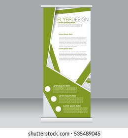Roll up banner stand template. Abstract background for design,  business, education, advertisement. Green color. Vector  illustration.