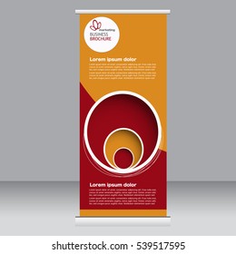 Roll up banner stand template. Abstract background for design,  business, education, advertisement. Orange and red color. Vector  illustration