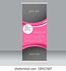 Roll up banner stand template. Abstract background for design,  business, education, advertisement. Pink color. Vector  illustration