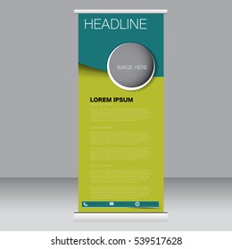 Roll up banner stand template. Abstract background for design,  business, education, advertisement. Green color. Vector  illustration