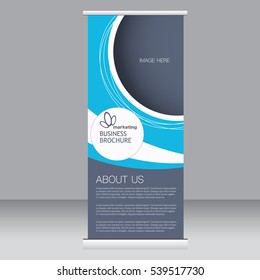 Roll up banner stand template. Abstract background for design,  business, education, advertisement. Blue color. Vector  illustration