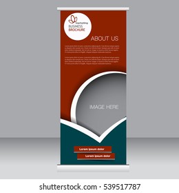Roll up banner stand template. Abstract background for design,  business, education, advertisement. Green and red color. Vector  illustration