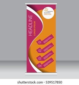Roll up banner stand template. Abstract background for design,  business, education, advertisement. Pink and orange color. Vector  illustration