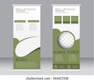 Roll up banner stand template. Abstract background for design,  business, education, advertisement.  Green color.