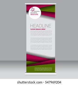 Roll up banner stand template. Abstract background for design,  business, education, advertisement. Green and red color. Vector  illustration.