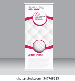 Roll up banner stand template. Abstract background for design,  business, education, advertisement. Pink color. Vector  illustration.