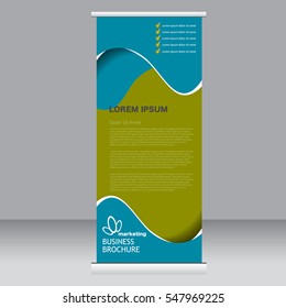 Roll up banner stand template. Abstract background for design,  business, education, advertisement. Blue and green color. Vector  illustration.