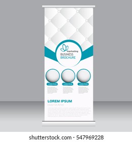 Roll up banner stand template. Abstract background for design,  business, education, advertisement. Blue color. Vector  illustration.