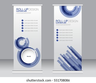 Roll up banner stand template. Abstract background for design,  business, education, advertisement.  Vector  illustration. Blue color