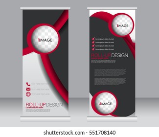 Roll up banner stand template. Abstract background for design,  business, education, advertisement.  Vector  illustration. Black and red color