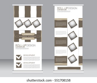 Roll up banner stand template. Abstract background for design,  business, education, advertisement.  Vector  illustration.  Brown color