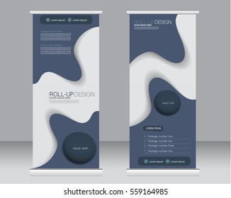 Roll up banner stand template. Abstract background for design,  business, education, advertisement.  Blue color. Vector  illustration