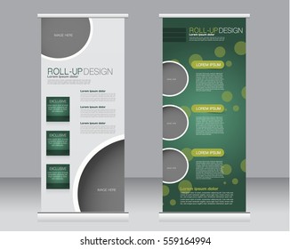 Roll up banner stand template. Abstract background for design,  business, education, advertisement.  Green color