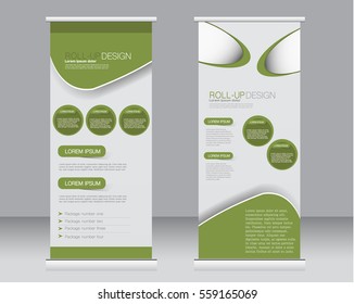 Roll up banner stand template. Abstract background for design,  business, education, advertisement.  Green color
