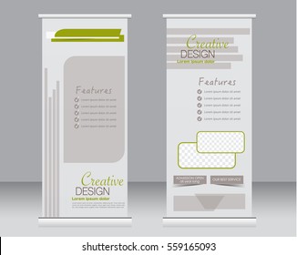 Roll up banner stand template. Abstract background for design,  business, education, advertisement.  Green color