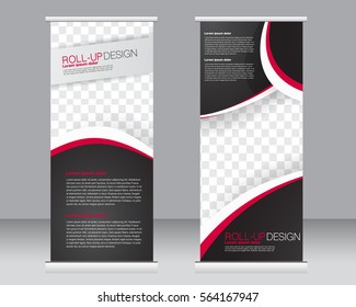 Roll up banner stand template. Abstract background for design,  business, education, advertisement.  Vector  illustration. Black and red color