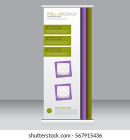 Roll up banner stand template. Abstract background for design,  business, education, advertisement. Vector  illustration.