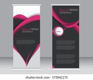 Roll up banner stand template. Abstract background for design,  business, education, advertisement.  Vector  illustration. Black and pink color