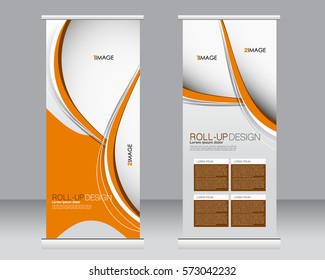 Roll up banner stand template. Abstract background for design,  business, education, advertisement.  Vector  illustration. Orange color