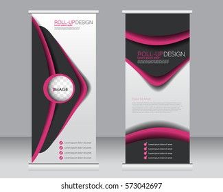 Roll up banner stand template. Abstract background for design,  business, education, advertisement.  Vector  illustration. Black and pink color