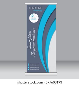Roll up banner stand template. Abstract background for design,  business, education, advertisement. Blue color. Vector  illustration