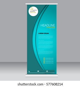 Roll up banner stand template. Abstract background for design,  business, education, advertisement. Green color. Vector  illustration