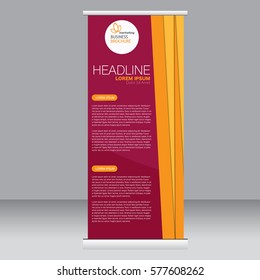 Roll up banner stand template. Abstract background for design,  business, education, advertisement. Red and orange color. Vector  illustration