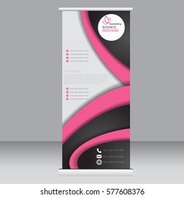 Roll up banner stand template. Abstract background for design,  business, education, advertisement. Black and pink color. Vector  illustration