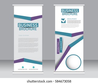 Roll up banner stand template. Abstract background for design,  business, education, advertisement.  Vector  illustration. Blue and purple color