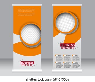 Roll up banner stand template. Abstract background for design,  business, education, advertisement.  Vector  illustration. Orange color
