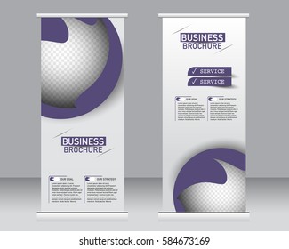 Roll up banner stand template. Abstract background for design,  business, education, advertisement.  Vector  illustration. Purple color