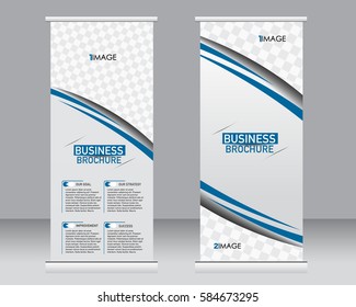 Roll up banner stand template. Abstract background for design,  business, education, advertisement.  Vector  illustration. Blue color