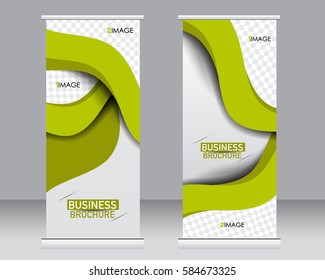 Roll up banner stand template. Abstract background for design,  business, education, advertisement.  Vector  illustration. Green color