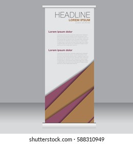 Roll up banner stand template. Abstract background for design,  business, education, advertisement. Brown color. Vector  illustration.