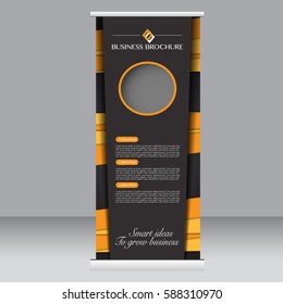 Roll up banner stand template. Abstract background for design,  business, education, advertisement. Black and orange color. Vector  illustration.