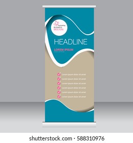 Roll up banner stand template. Abstract background for design,  business, education, advertisement. Pink and blue? color. Vector  illustration.