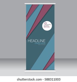 Roll up banner stand template. Abstract background for design,  business, education, advertisement. Blue and red color. Vector  illustration.