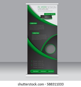 Roll up banner stand template. Abstract background for design,  business, education, advertisement. Black and green color. Vector  illustration.