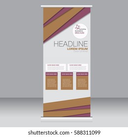 Roll up banner stand template. Abstract background for design,  business, education, advertisement. Brown color. Vector  illustration.