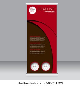 Roll up banner stand template. Abstract background for design,  business, education, advertisement. Red color. Vector  illustration.