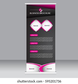 Roll up banner stand template. Abstract background for design,  business, education, advertisement. Black and pink color. Vector  illustration.