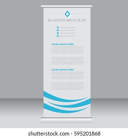 Roll up banner stand template. Abstract background for design,  business, education, advertisement. Blue color. Vector  illustration.