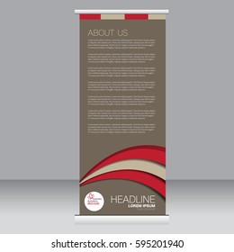 Roll up banner stand template. Abstract background for design,  business, education, advertisement. Brown and red color. Vector  illustration.