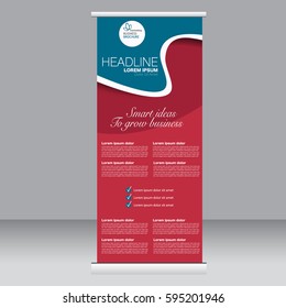 Roll up banner stand template. Abstract background for design,  business, education, advertisement. Blue and red color. Vector  illustration.