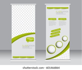 Roll up banner stand template. Abstract background for design,  business, education, advertisement.  Green color. Vector  illustration.