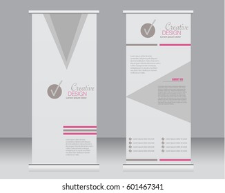 Roll up banner stand template. Abstract background for design,  business, education, advertisement.  Pink color. Vector  illustration